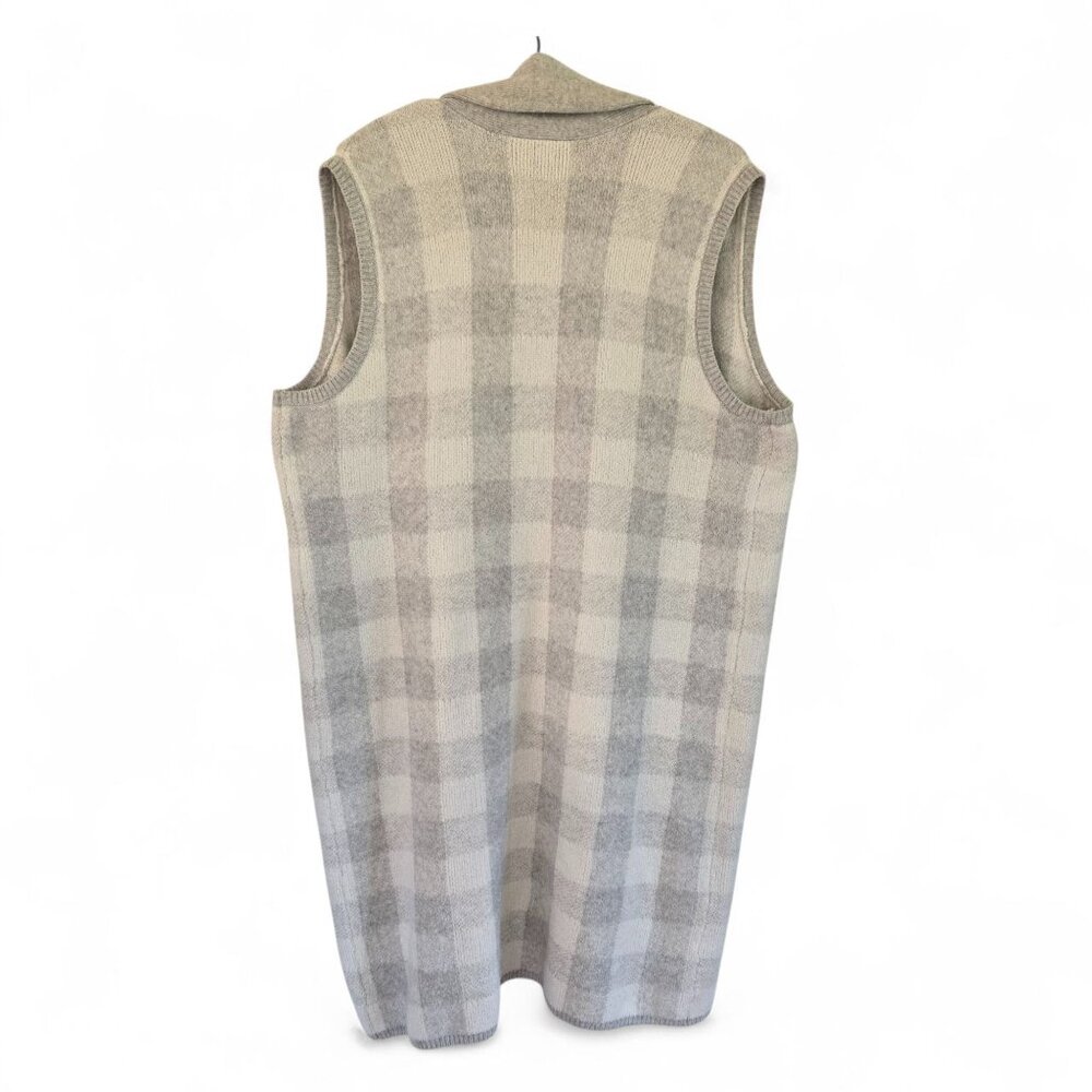 Lane Bryant Womens Plaid Duster Sweater Vest Open Front Gray & White 18/20 - Picture 7 of 14